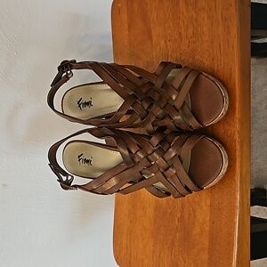 Brown leather wedge sandal